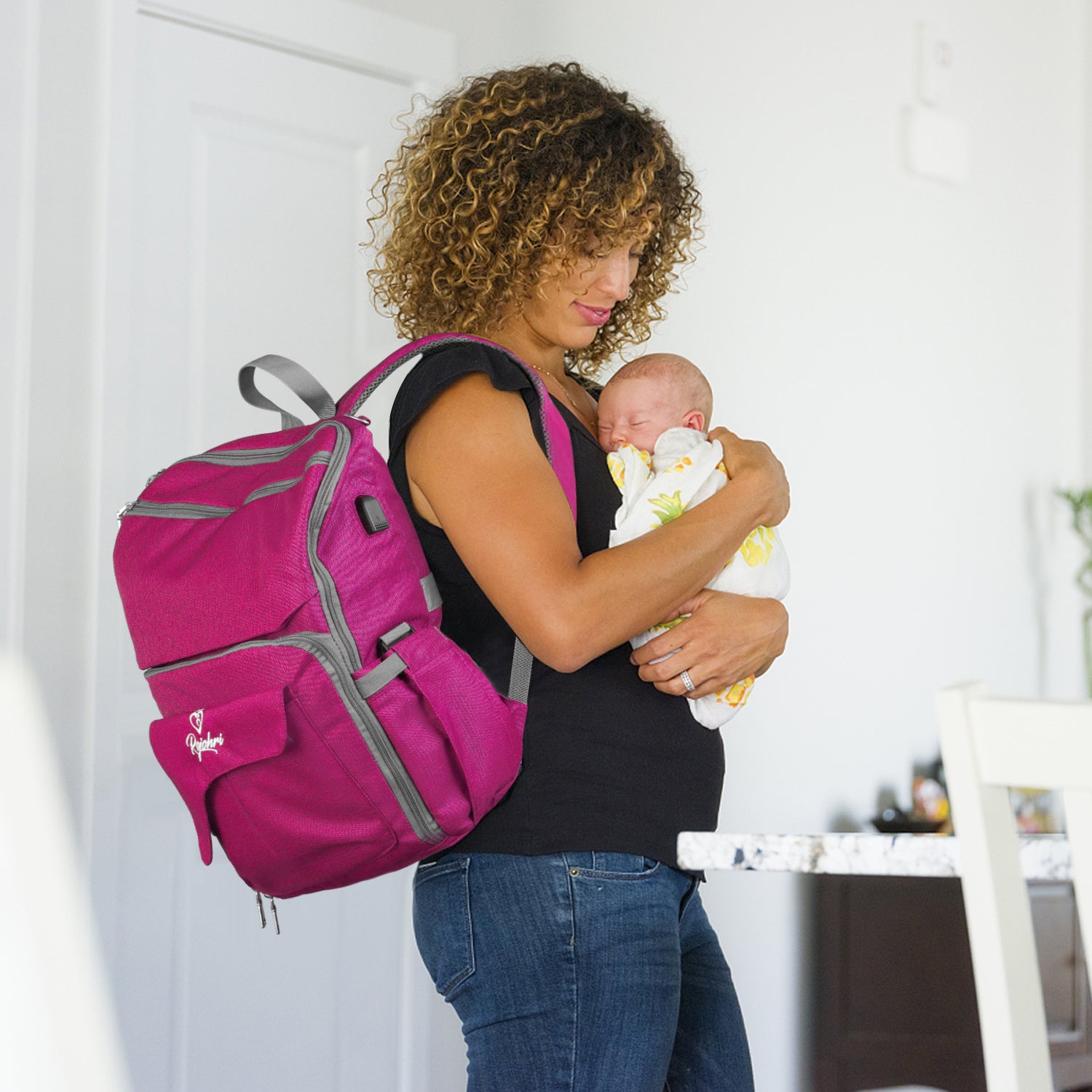 Stylish Baby Diaper Bag in Raspberry Wine - Mom Essential 2025