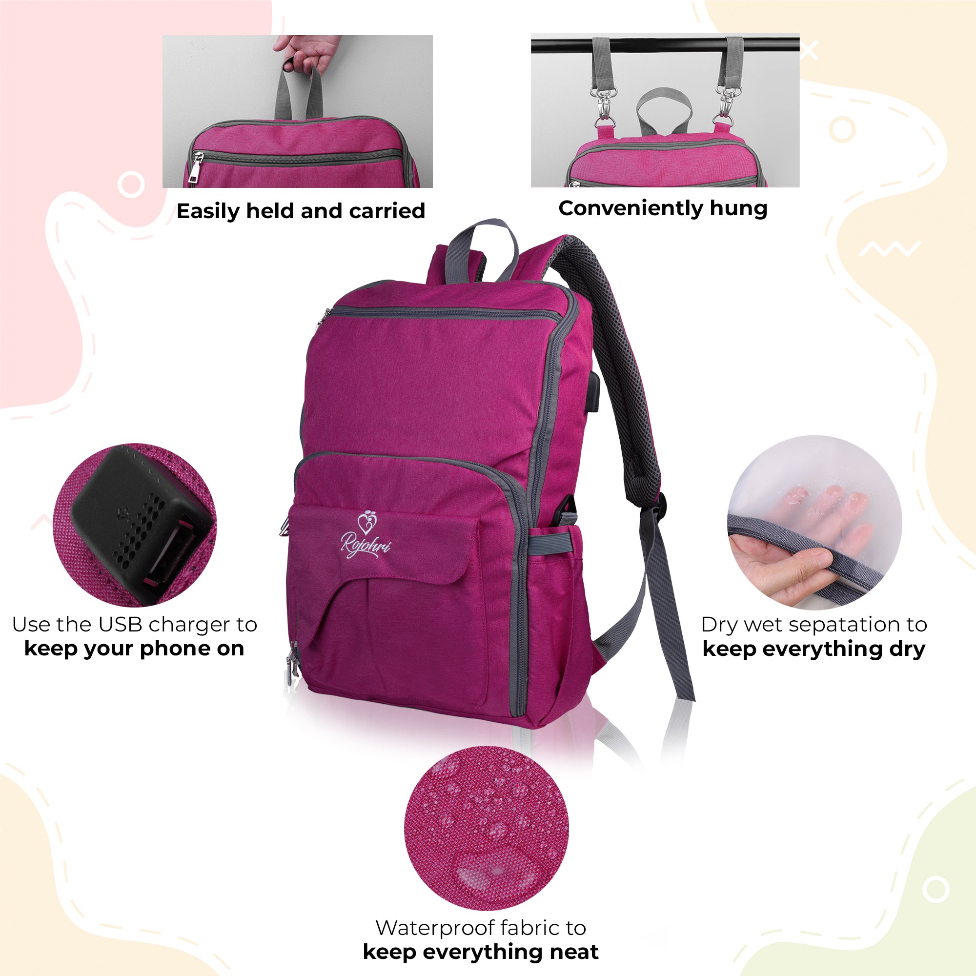 Stylish Baby Diaper Bag in Raspberry Wine - Mom Essential 2025