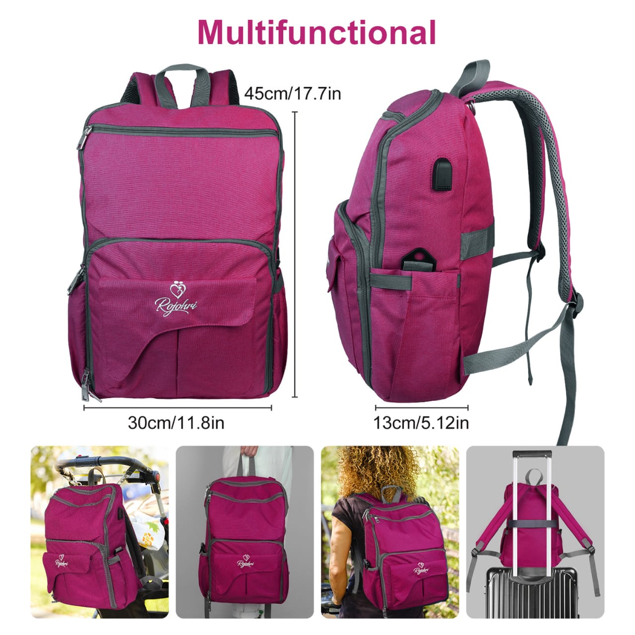 Stylish Baby Diaper Bag in Raspberry Wine - Mom Essential 2025